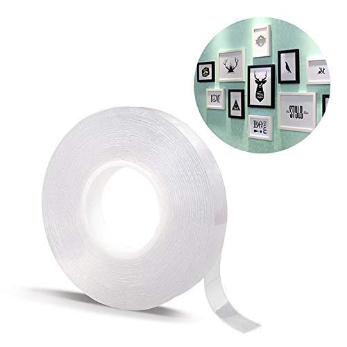Preisvergleich Produktbild Womdee Waschbares Spurloses Klebeband, Nano Entfernbares Doppelseitiges Klebeband Transparent, Wiederverwendbares Waschbares Klebeband für Wände, Küche, Teppichbefestigung, Einfügen von Fotos (5M)