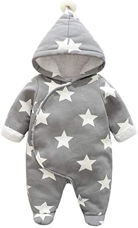 Hzjundasi Newborn Baby Hooded - Girls Boys Star Pattern Snowsuit Infant Onesies Jumpsuit Fall Toddler Winter Outwear Outfits,0-24 Months