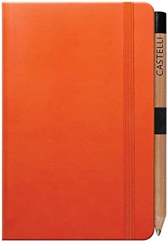 Castelli Ivory Tucson Ruled Paper Pocket Notebook with Pencil - Orange 90 x 140mm