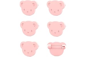FANGSUES Spille di sicurezza per bambini, 6 pezzi, con guscio in plastica, clip di sicurezza multifunzione per il fissaggio di vestiti, tovaglie e pannolini (orso rosa)