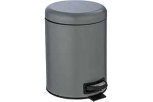WENKO Treteimer Mod. Leman, 5 Liter, mit herausnehmbarem Einsatz, aus lackiertem Stahl, 21 x 24 x 28 cm, Grau