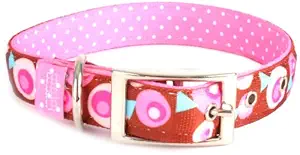 Yellow Dog Design Uptown Collar, Small, Metro Pink/Brown on Pink Polka, Small Dots