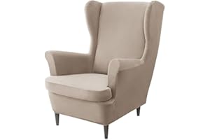 Domidekor Ohrensessel Überzug – Sesselschoner Beige – Sesselbezug Stretch - Strandmon Sessel Bezug – Sesselhusse Elastisch Samt Velour Schmutzabweisend - Oeko-Tex 100