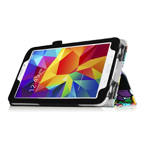 Fintie Samsung Galaxy Tab 4 7.0 Hülle Case – Slim Fit Folio Kunstleder Schutzhülle Cover Tasche mit Ständerfunktion für Samsung Galaxy Tab 4 7.0 T230 T235 (7 Zoll) Tablet, Totenkopf- und Blumenmuster - 4
