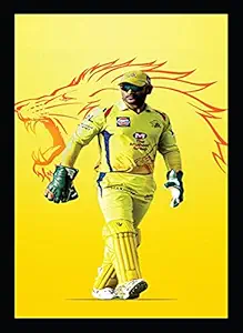 BIRDS MIND Captain Cool Ms Dhoni Synthetic Wood Wall Hanging Photo Framed with Poster Boys Living Bedroom Home Room Wall Art Frames L x H 9.5 Inches x 13 Inches