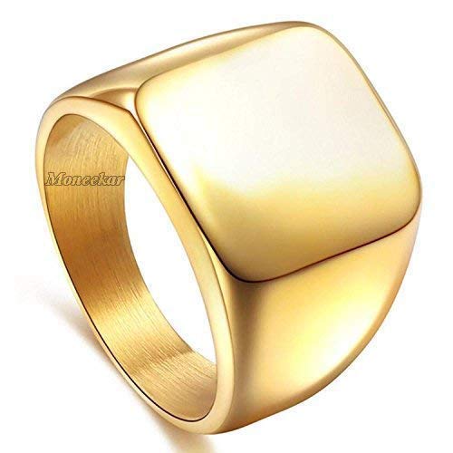 Moneekar Jewels Signet Biker Gold Metal Solid Polished Stainless Steel Rings for Men