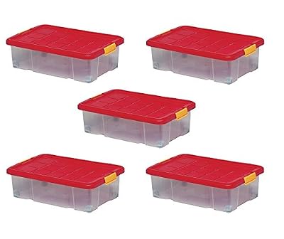 Artecsis 5 Boîtes De Rangement Plastique 34L, 60 x 40 x 18 cm, Boîte Dessous De Lit Avec Couvercle Et Sur Roulettes
