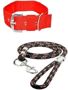 Quickato Dog Belt Combo of 1.5 inch Nylon Dog Collar with Heavy Dog Leash 1.5m Lengthy Dog Collar Leash, Specially for Big Dogs Dog Collar & Leash