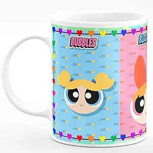 Chhaap Power Puff Girls Mugs Gift for Kids Brother Sister Son Daughter Boys Girls Hd Printed Microwave Safe White Ceramic Coffee Mug (350 ml) (CR25 01)