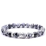 Bracelet Perle Bouddhist - Bracelet en Perle Chakra et Tête de Bouddha pour Femme et Homme (Blanc et Noir, 18)