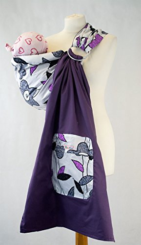 Palm and Pond Baby Ring Sling in Purple/Grey with Floral Pattern
