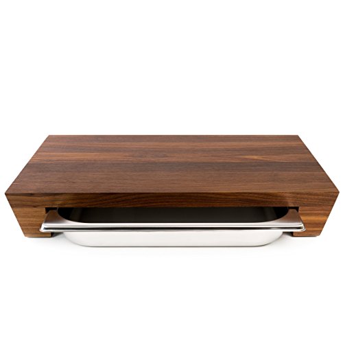 cleenbo Schneidbrett „style walnut“ Profi Holz Küchenbrett aus geöltem Nussbaum mit verschiebbarer Gastronorm Edelstahl Auffangschale (GN) 1/2, Board Maße: 420 x 290 x 60 mm - 3