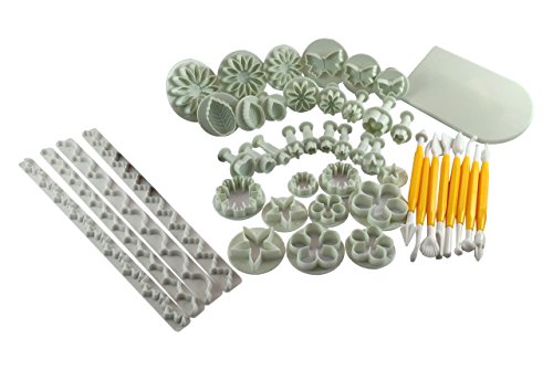 KitchnPro Fondant Set – 146 / 54 / 46 / 33 / 11 / 3 teilig – mit Ausstecher, Ausstechform, Auswerfer, Stempel, Modellierwerkzeug, Glätter, Randverzierung ideal für Fondant, Marzipan und Tortendeko (46 Teile) - 2