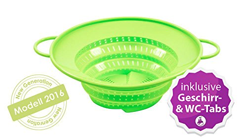 Das Kochwunder - Überkochschutz, Sieb, Dünsteinsatz, Untersetzer, Spritzschutz u.v.m. - grün - NEW GENERATION, Modell 2016 - inkl. innovativer WC- und Geschirrspültabs