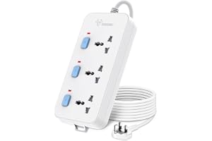 GONGNIU 3-Way Universal Power Extension Cord with Individual Switches, 3M Heavy-Duty Cable, 3250W Max,13A, ECAS Certified, Surge & Overload Protection, Fire-Resistant Housing, Wall-Mount Hanging Holes