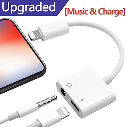 SCENIC 2 in 1 Cellphone Cable Spliter 2 in 1 Aux Headphone Jack Audio &amp; Charge Cable Adapter, 3.5mm Lightning Adapter for iPhone 7/7 Plus/8/8 Plus/X, Support Compatible Latest iOS 11.3 +
