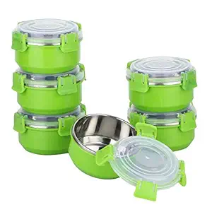 Homeish Microwave Safe Stainless Steel Lock & Seal Airtight Leakproof Containers for Office/Home/Kitchen - Set of 4 (Green, 4x300ml Approx)