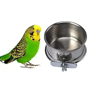 Pet Bird Food Feeding and Drinking Hanging Cup Clamp Holder Stainless Steel Hanging Bowl for Parrot Macaw African Greys Budgies Parakeet Cockatiels Conure Lovebirds Finch Pigeon Cage