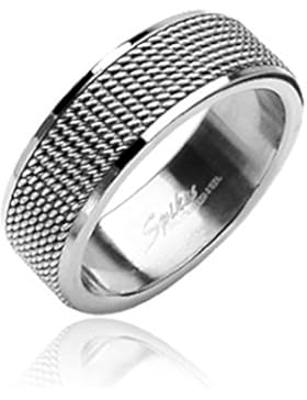 Paula & Fritz® Ring aus Edelstahl Chirurgenstahl 316L mit Netzstruktur silber 8mm breit verfügbare Ringrößen 47...