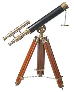 Brass Antique Telescope with Wooden Stand with Adjustable Tripod Stand Home Office Desk Decor