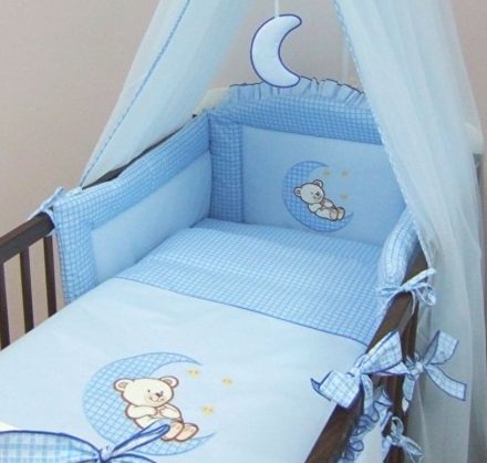 5 Piece Baby Cot / Bed Bedding Set - Moon (COT 120 x 60cm, Blue)