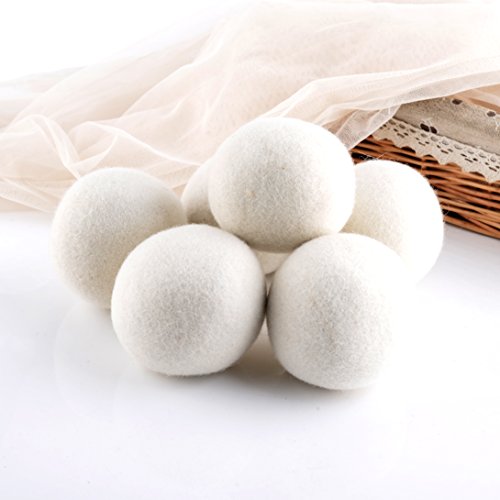 Premium wiederverwendbar natürlicher Weichspüler, Wolle Trocknerbälle Dryer Ball für Wäschetrockner 6er Pack weiß - 6