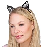 SIX "Fun" Trend schmaler Damen Haarreif in Schwarz mit Katzenohren Tier Cat Ears aus Spitze Katze Kostüm Party (315-496)