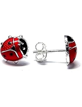 925m Silber Ohrringe Marienkäfer Gesetz Emaille [AB0594]