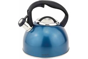 Posten Anker Bouilloire sifflante en acier inoxydable bleu I Bouilloire I Bouilloire I Bouilloire I XXL Volume 3 l I I Bleu pétrole I Style rétro I Induction I Flûtes