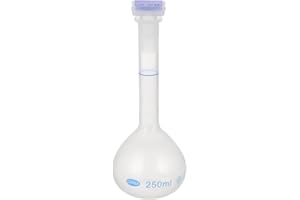 PATIKIL 250ml Aforado Matraz, Polipropileno Graduado Aforado Medidor Matraz con Tapón Tapa Tolerancia 0.3ml para Laboratorio Ciencia Experimento, Translúcido