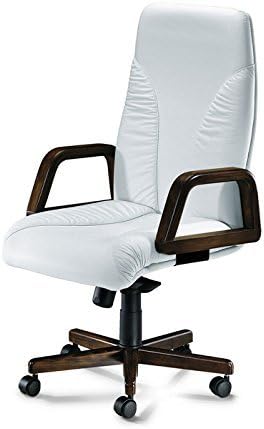Genuine leather executive chair with wooden base and armrests. Handmade in Italy