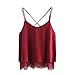 Produktbild Moonuy Frauen-Sommer-Westen 2018 Weibliches Trägershirt-Sleeveless kausales Chiffon- Spitze-Patchwork-Kreuz-Verband-Ernte-Spitzen-Weste-Hemd Frühlings-Bluse (EU 34/Asien S, Wein)