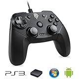 EasySMX PS3 Wired Gamepad for Microsoft Xbox 360 Game System Newest Game Controller Joystick with Dual-Vibration TURBO and TRIGGER Buttons for PC Windows Games/ Android/ PS3/ TV Box, OTG Cable is provided with the Game pad (Black Wired Game Controller Joystick)