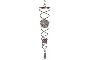 DU BANT DuBant Gazing Ball Spiral Tail, Decorative Wind Spinners Crystal Glass Ball with Hanging Swivel Hook for Indoor Outdoor Garden Decoration (12in （Copper）, PURPLE)