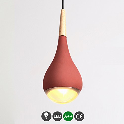 Preisvergleich Produktbild LED Betonlampe Hängeleuchte Moderne Hängend Lampen Pendelleuchte Esszimmerlampe Industrie Beton Zement Rot Runde Design Leuchte Esstischlampe Höhenverstellbar Hängelampe Pendellampe Innenbeleuchtung Wohnzimmer G9 Acryl Ø14CM
