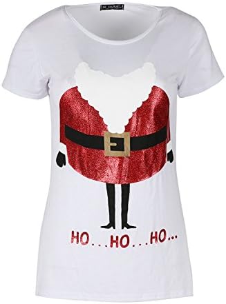 Be Jealous Women's Christmas Santa Claus Headless Costume Belt Print Xmas Cap Sleeve T Shirt UK Plus Size 8-22