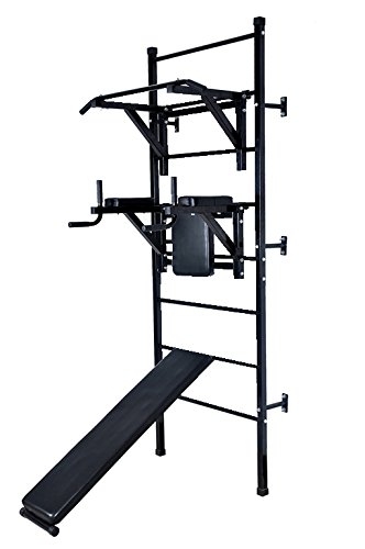 Turnwand Sprossenwand Klimmzugstange Dips Bauchtrainer Rückentrainer Reckstange Schwarz