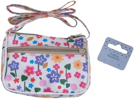 Little Girls Floral Print Purses Shoulder Purses with Long Strap (White) Size Approx 11cm x 8.5cm