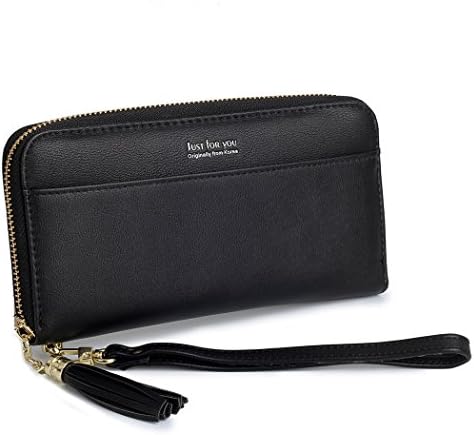 Wallets Women Leather Card Case Wallet for Phone with Strap Coin Pocket Wallets Women designer Purse with Tassel (Black)
