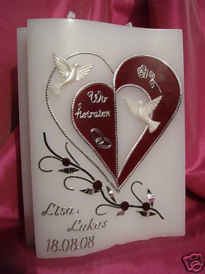 Hochzeitskerze Welle 200/150/40 mm inkl. Beschriftung H-11
