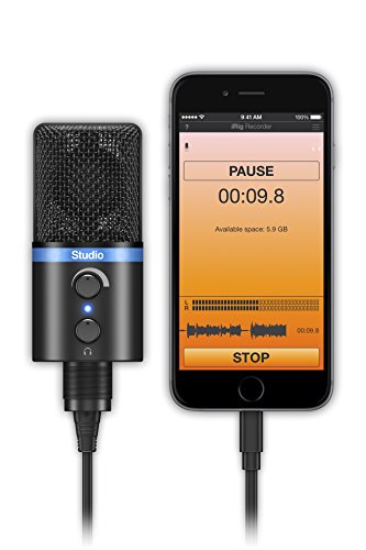 IK Multimedia iRig Mic Studio Microfono a condensatore con diaframma largo per Android, iPhone, iPad, Mac e PC, Nero