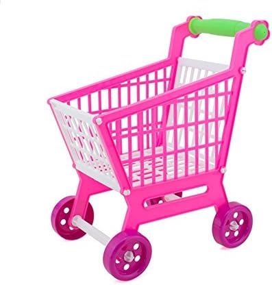 Tokou Miniature Supermarket Shopping Hand Trolley Cart Simulation Children Play Hand Push Trolleys with Simulation Fruits for Kids Role Play Toy