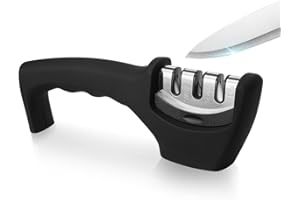 Ooputo Kitchen Knife Sharpener - Professional 3 Stage Manual Sharpeners - Ergonomic Handle and Non-Slip Base - Safe Sharpening Tool - Easily Honing Knives in a Breeze, Black.