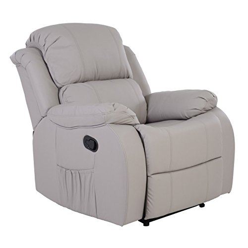 Preisvergleich Produktbild Fernsehsessel mit Vibrationsmassage Kunstleder hellgrau Heizung und Fernbedienung
