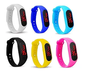 Samarth Deals Silicone Slim Digital LED Black Dial Boys and Girls Bracelet Band Watch - (Pack of 6) Watch for Kids Boys and Girls Kids Boys Watches/Mens Watches