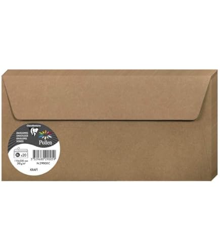 Clairefontaine 5075C, een verpakking met 20 zelfklevende enveloppen, formaat DL, 11 x 22 cm, 120 g/m², kleur: saliegroen, uitnodiging voor evenementen en overeenkomst, Pollen-serie, glad papier van