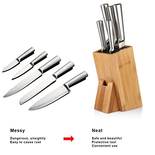SHINY HOME® Universal Messerblock Messerhalter Borsteneinsatz herausnehmbar Messeraufbewahrung ohne Messer Bambus mit Borsteinsatz schwarz - 2