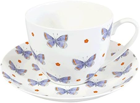 FINE BONE CHINA BREAKFAST CUP AND SAUCER COMMON BLUE BUTTERFLY DESIGNED BY DEE HARDWICKE FREE UK POSTAGE