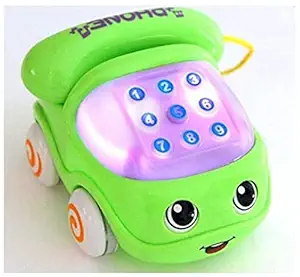 BIRDLINE Educational Multi-Functional Pull Along Musical Phone Car Toy , Cell Phone Telephone Car Toy with Lights and Music for Kids (Multi Color)