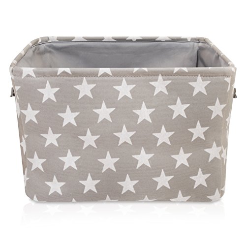 Graufarbener Sternen Leinen-Aufbewahrungskorb - qualitativ hochwertiger Korb mit weiß Sternen für die Aufbewahrung von Haushaltsartikeln. 40cm x 30cm x 25cm